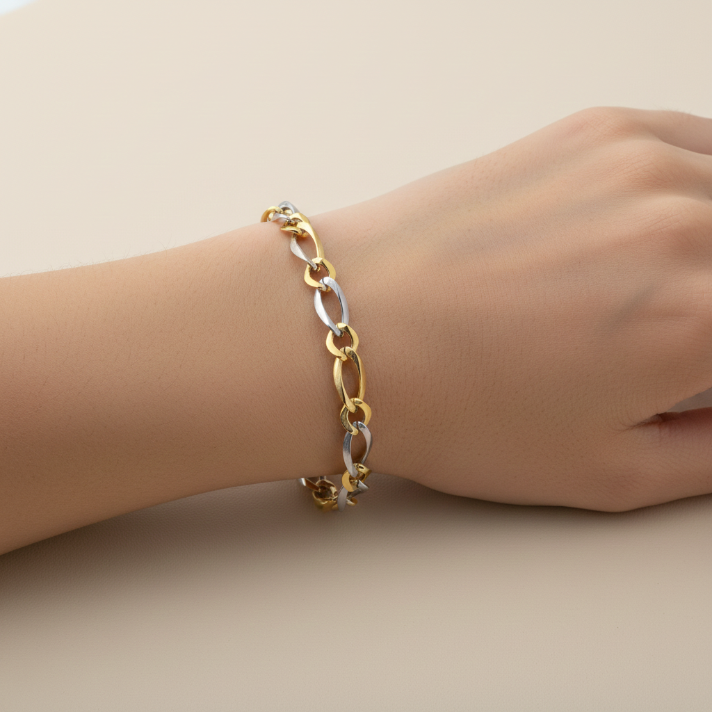 14k Two-Tone Gold Interlaced Smooth and Textured Link Bracelet (10.00 mm)