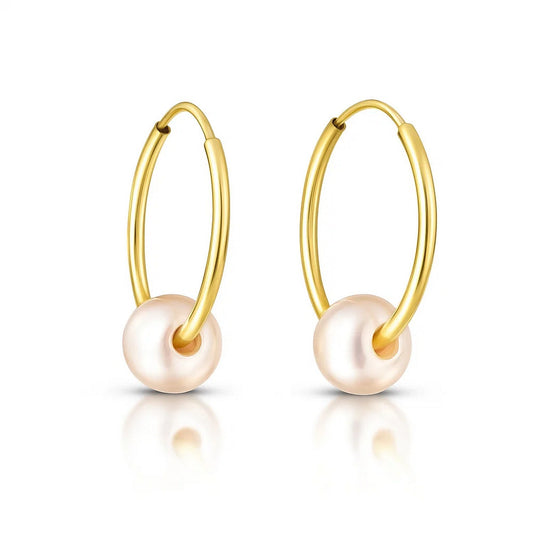 14k Yellow Gold Round Endless Pearl Earring(1x14mm)