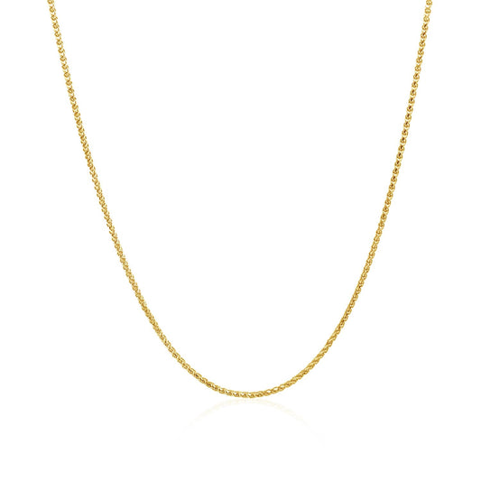 14K Yellow Gold Diamond Cut Round Wheat Chain Necklace (1.00 mm)