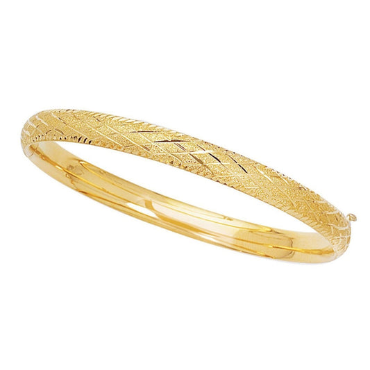 14k Yellow Gold Diamond Carved Bangle (6.00 mm)