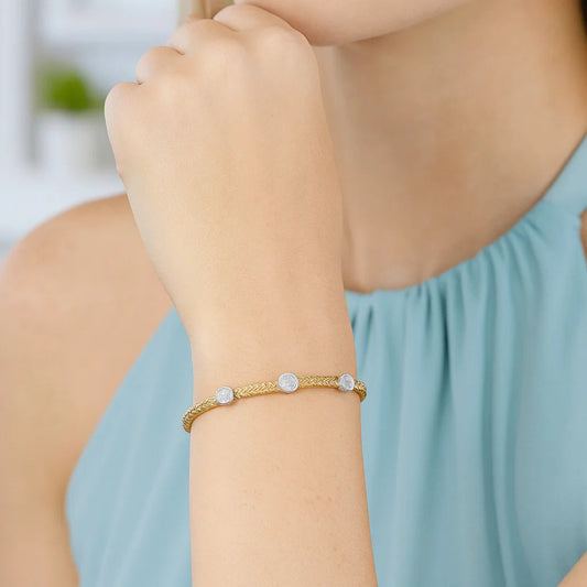 14K Two-Tone Gold Diamond Accent Basket Weave Bracelet | 0.19 cttw | 7.25 Inches