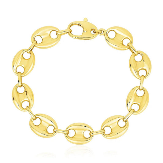 14k Yellow Gold High Polish Lite Puffed Mariner Link Bracelet (12.00 mm)