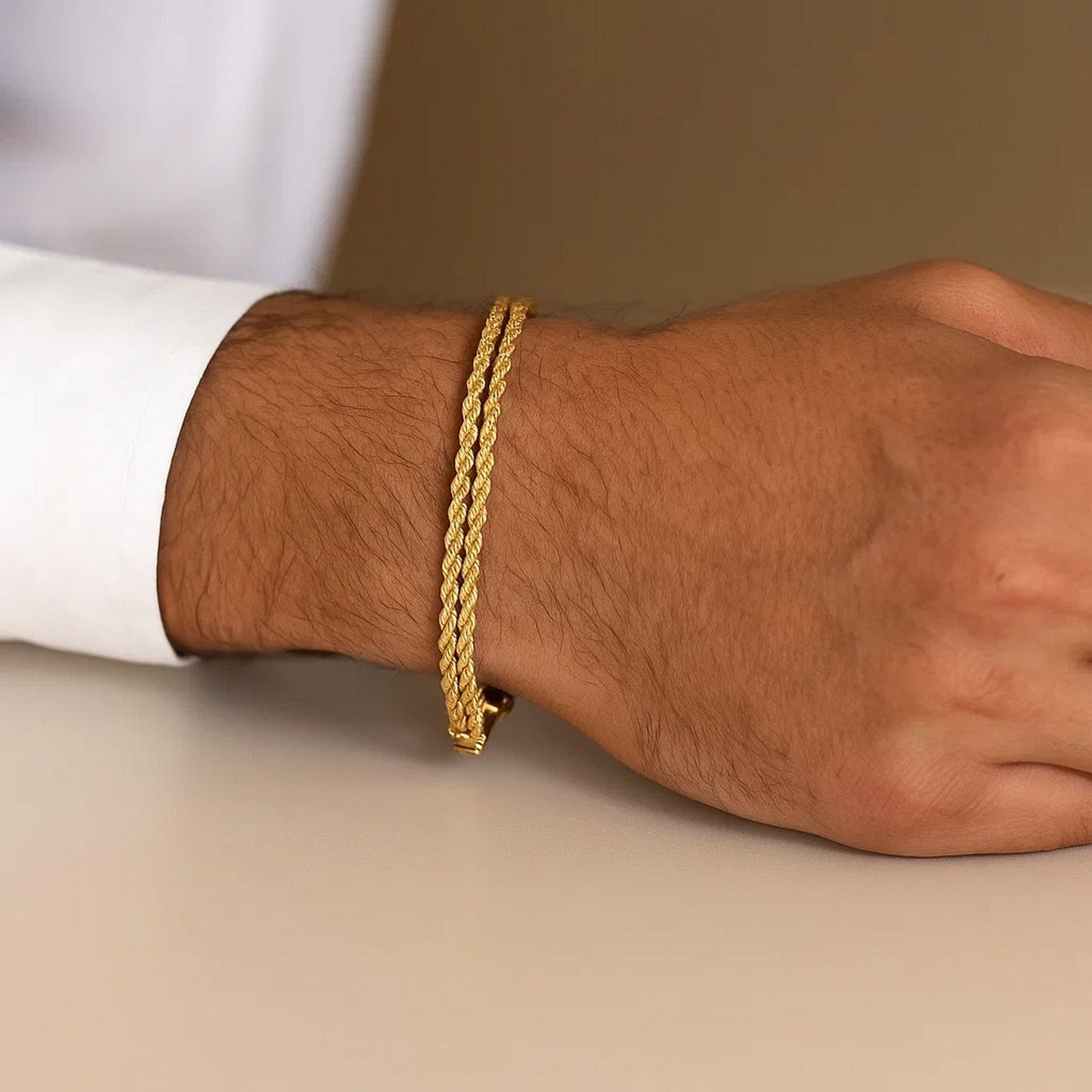 14K Yellow Gold Two Row Rope Bracelet (3.90mm)