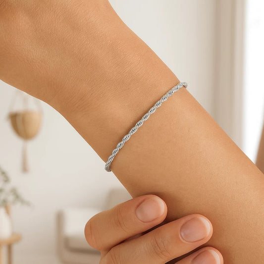 14K White Gold Solid Diamond Cut Rope Bracelet (2.00mm)
