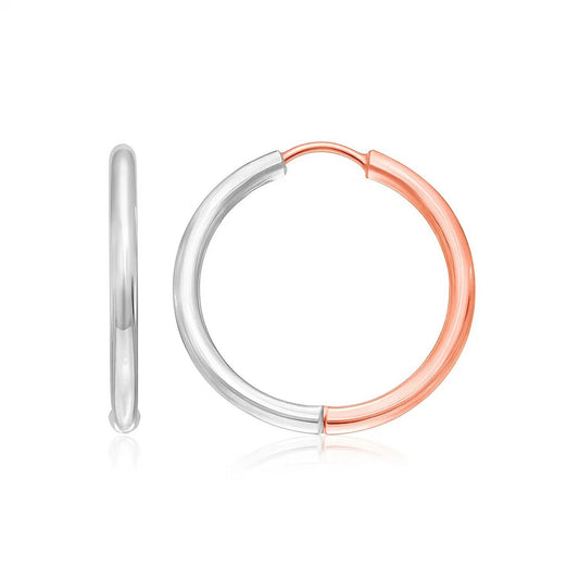 14k Rose & White Gold Hinged Hoop Earrings(2.5x20mm)