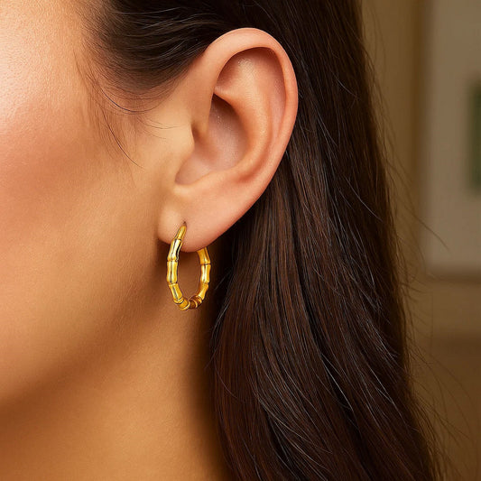 10k Yellow Gold Branch Motif Hoop Earrings, 19 mm