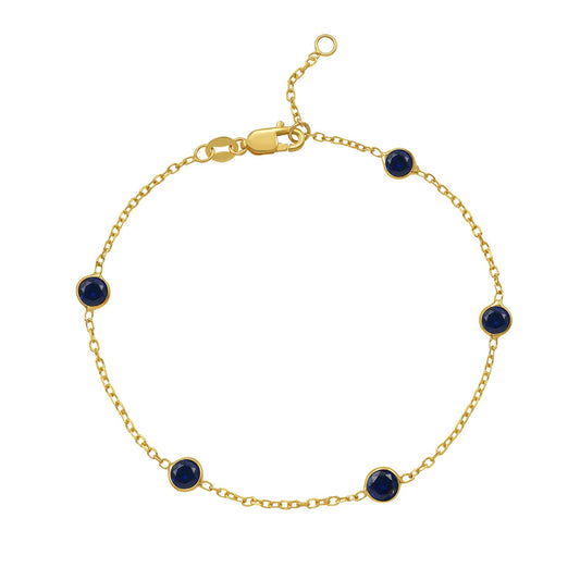 14K Yellow Gold Blue Sapphire Chain Bracelet
