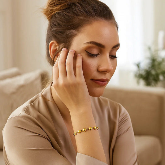 14K Yellow Gold Polished and Satin Pebble Bracelet (6.00 mm)