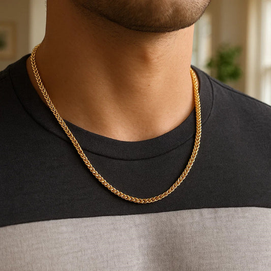 14K Yellow Gold Solid Diamond Cut Round Franco Chain Necklace (4.00mm)