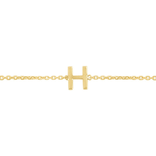 14K Yellow Gold Mini Initial H Bracelet