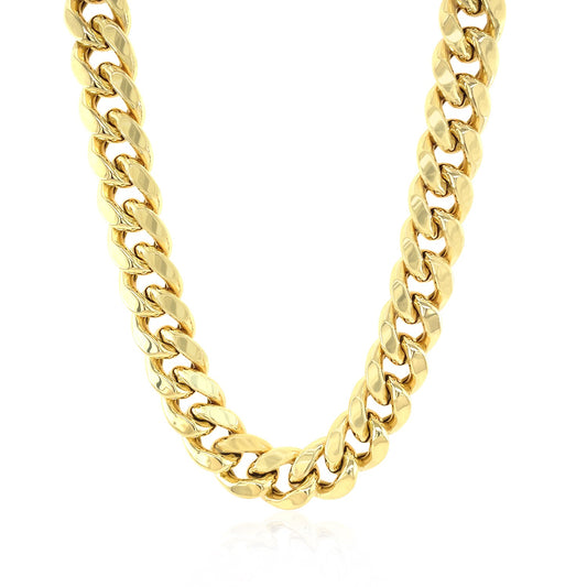 14K Yellow Gold Semi Solid Miami Cuban Chain Necklace (10.70mm) – True Pure Gold
