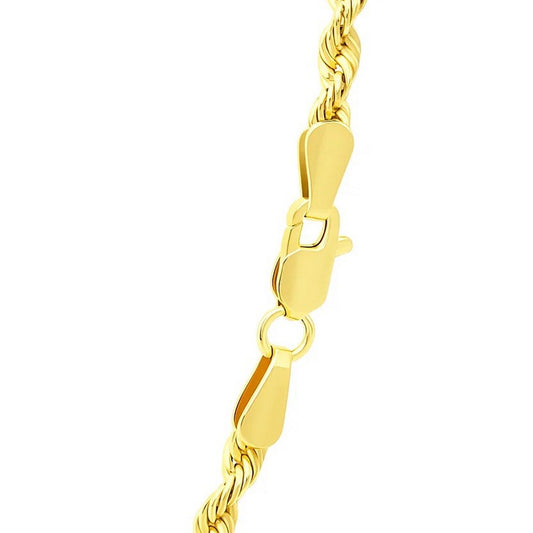 14K Yellow Gold Hollow Diamond Cut Rope Chain Necklace (3.20mm)