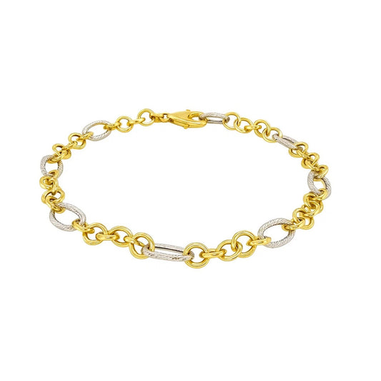14K Two-Tone Gold Rope Motif Oval & Round Link Chain Bracelet (8.80mm)