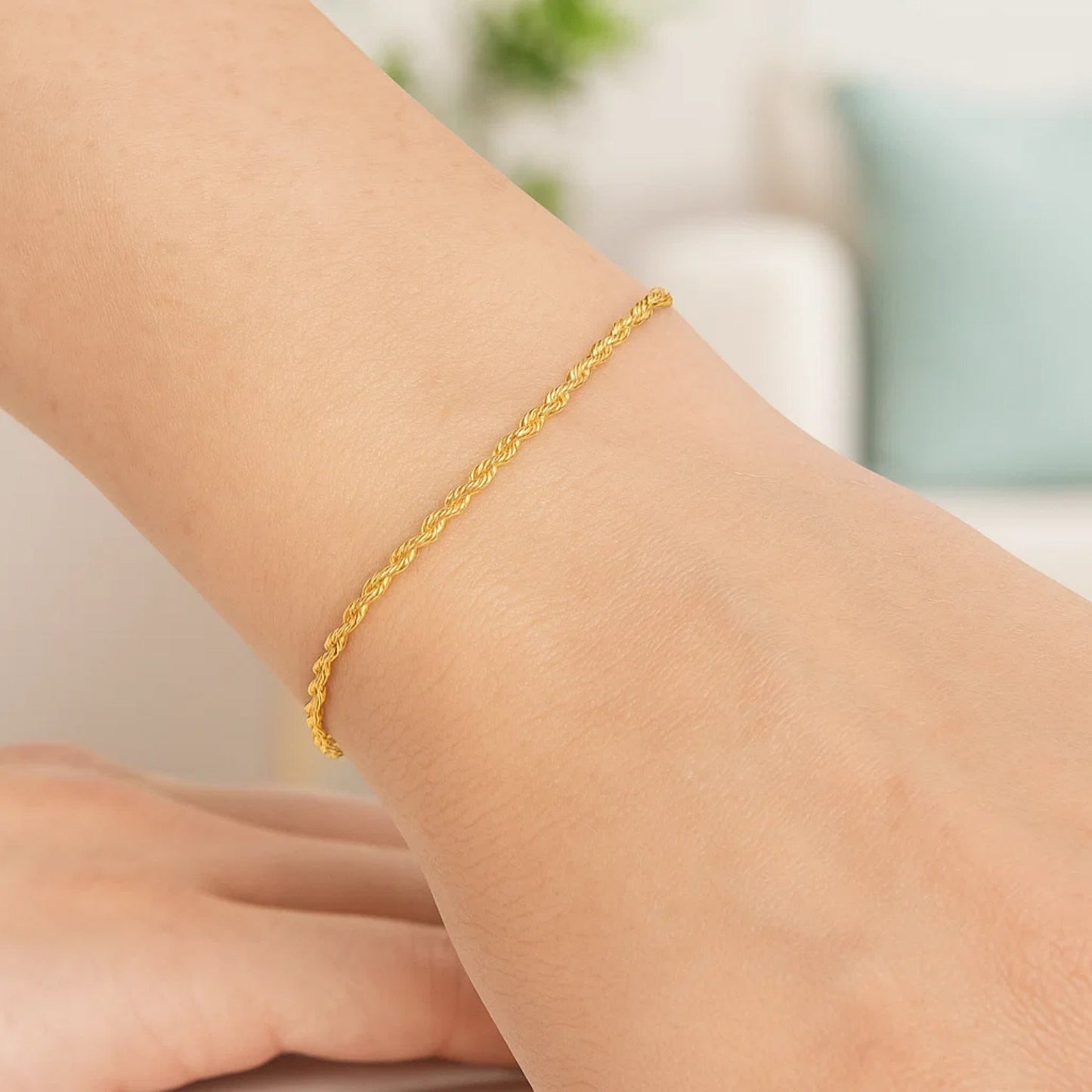 14K Yellow Gold Lite Rope Chain Bracelet (1.50mm)