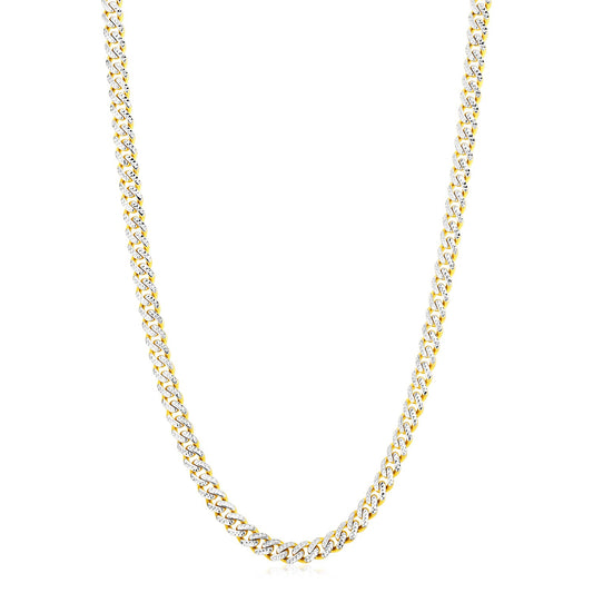 14K Yellow Gold White Pavé High Polish Modern Lite Miami Cuban Chain Necklace (6.50mm)