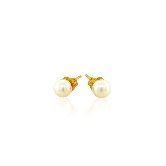14k Yellow Gold Freshwater Cultured White Pearl Stud Earrings (4mm)