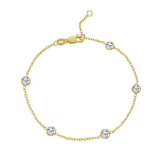 14K Yellow Gold CZ Station Chain Bracelet