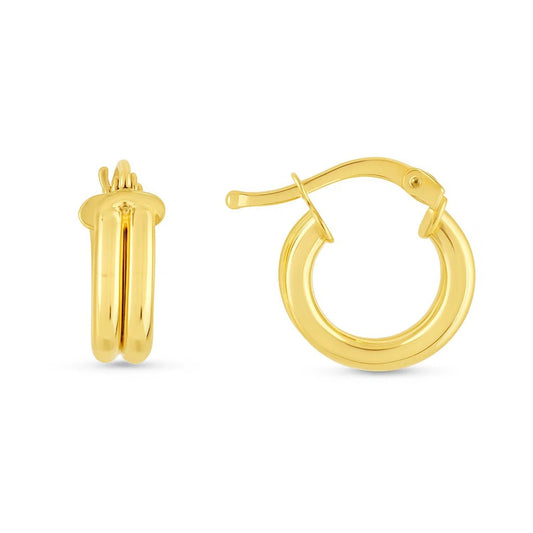 14K Yellow Gold Double Row Round Hoop Earrings (8.00 mm)