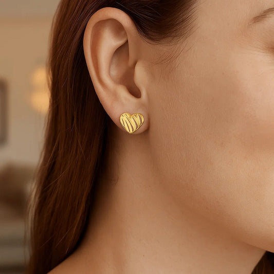 14K Yellow Gold Scribble Heart Stud Earrings