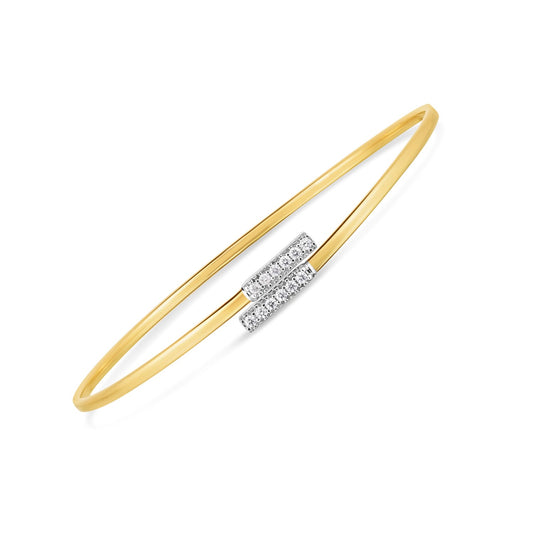 14k Two-Tone Gold Diamond Bypass Bangle, 2.0 mm