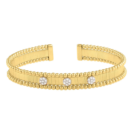 14K Two-Tone Diamond Pallina Cuff Bangle, 9 mm
