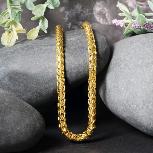 14K Yellow Gold Solid Diamond Cut Round Franco Chain (4.60mm)