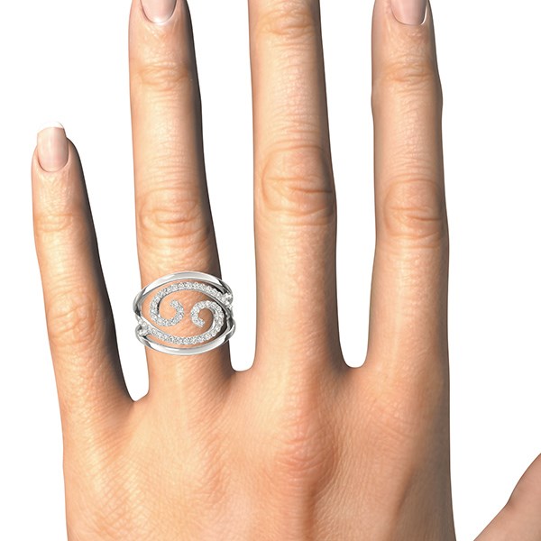 14K White Gold Swirl Design Diamond Ring – 1/2 cttw