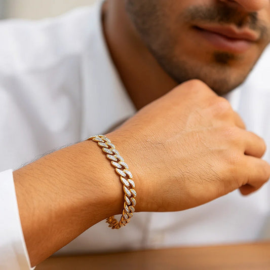 14K Two-Tone Gold Diamond Pavé Curb Chain Bracelet (9.50 mm)