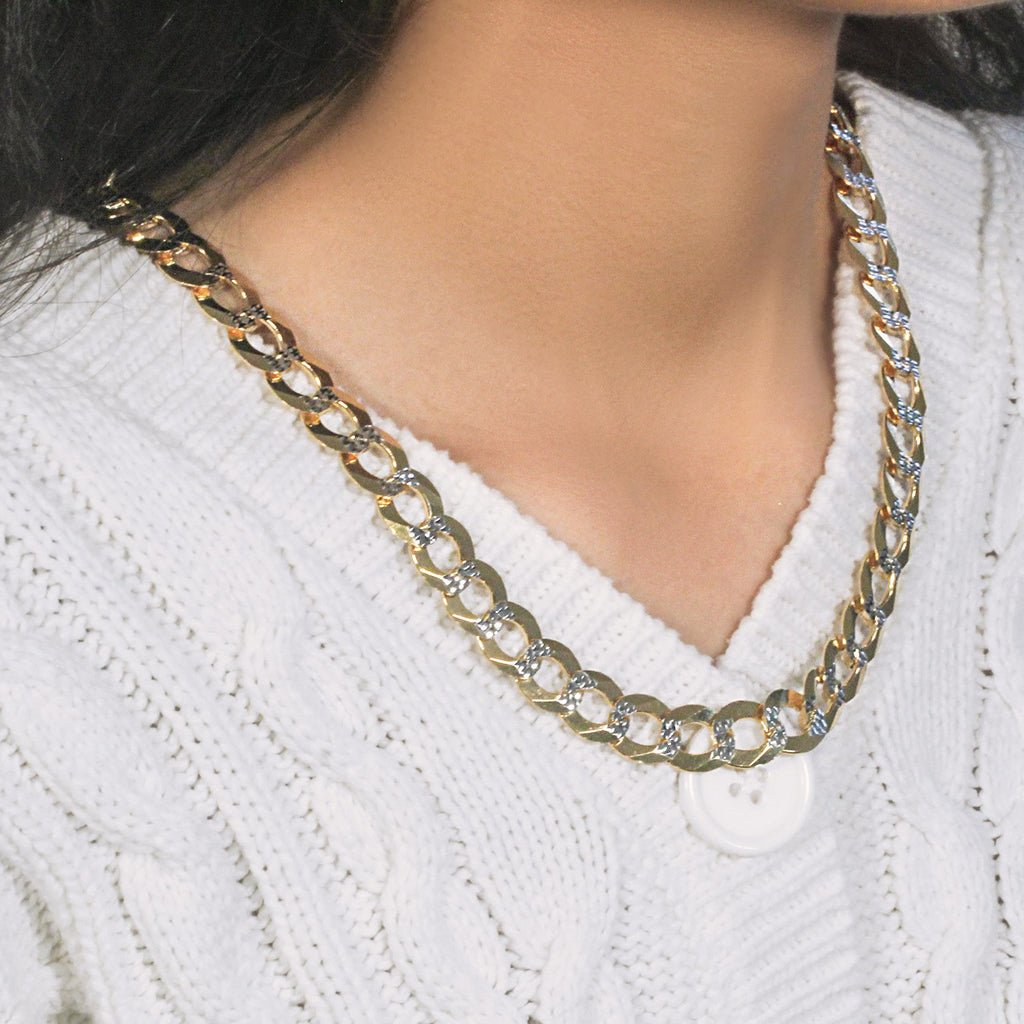 14K Two-Tone Gold Solid Pavé Curb Chain (12.18mm)