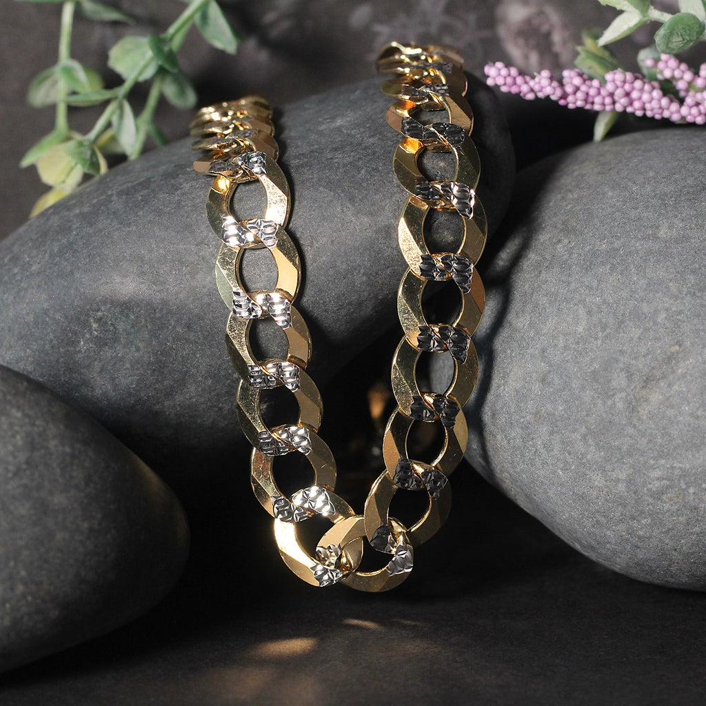 14K Two-Tone Gold Solid Pavé Curb Chain (12.18mm)