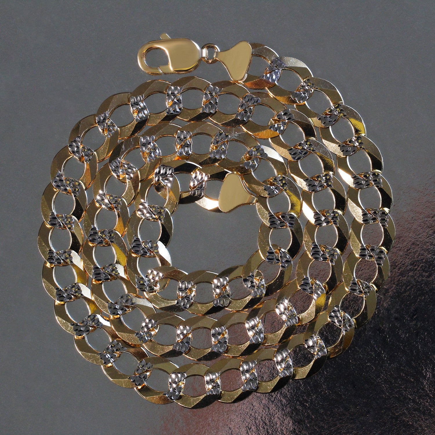 14K Two-Tone Gold Solid Pavé Curb Chain (12.18mm)
