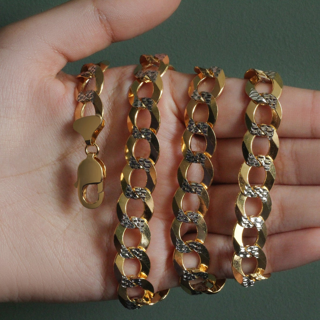 14K Two-Tone Gold Solid Pavé Curb Chain (12.18mm)