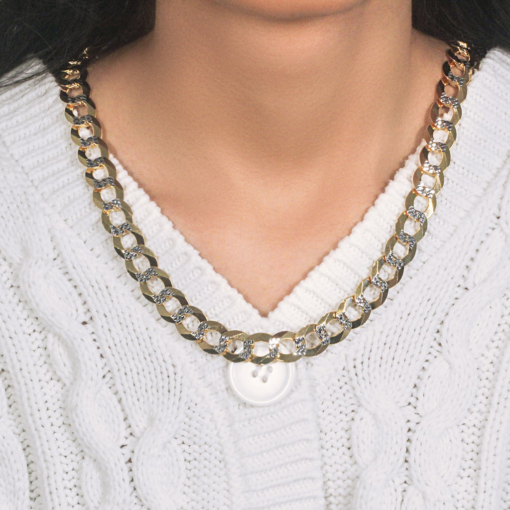 14K Two-Tone Gold Solid Pavé Curb Chain (12.18mm)