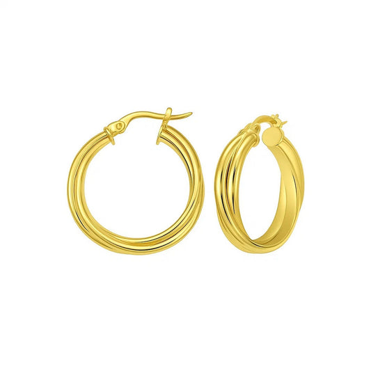 14K Yellow Gold Interlocking Medium Trinity Hoop Earrings