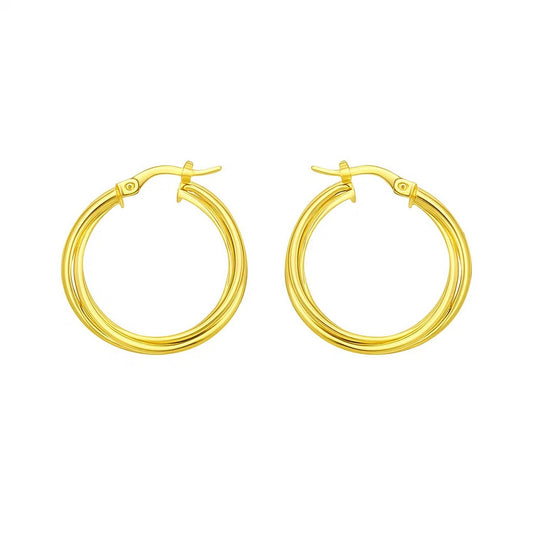 14K Yellow Gold Interlocking Medium Trinity Hoop Earrings
