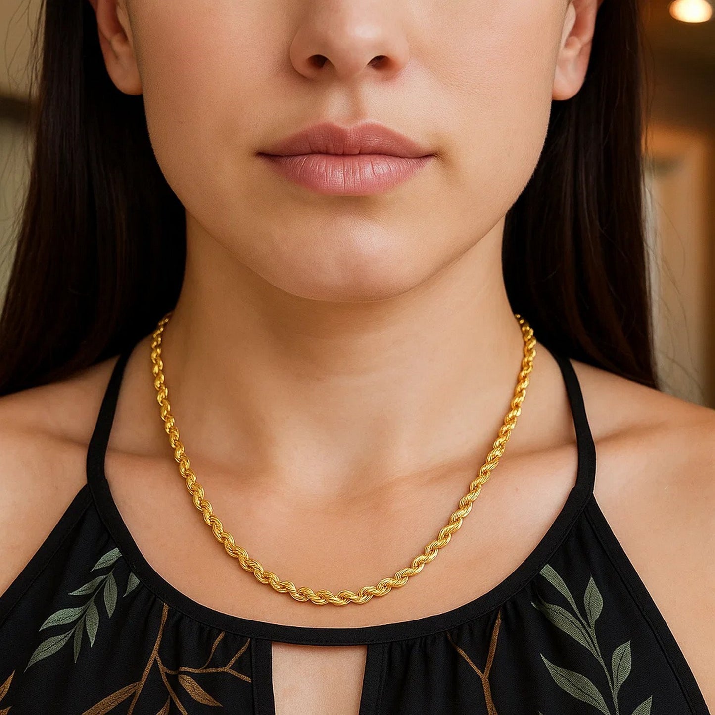 14K Yellow Gold Solid Diamond Cut Rope Chain Necklace (5.00 mm)