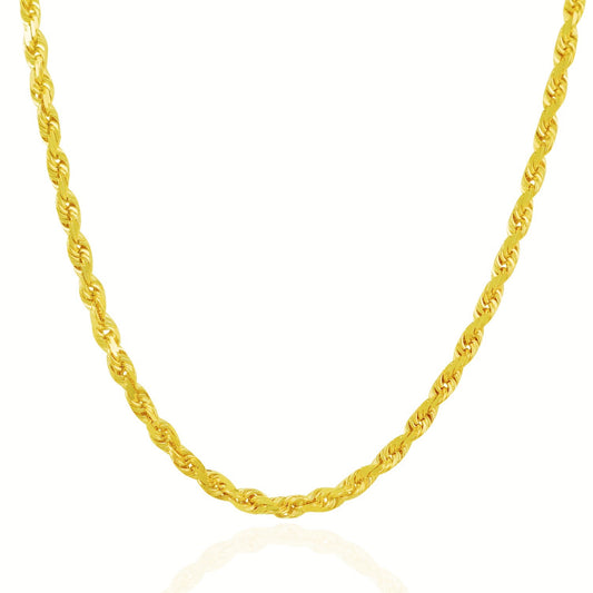 14K Yellow Gold Solid Diamond Cut Rope Chain Necklace (5.00 mm)