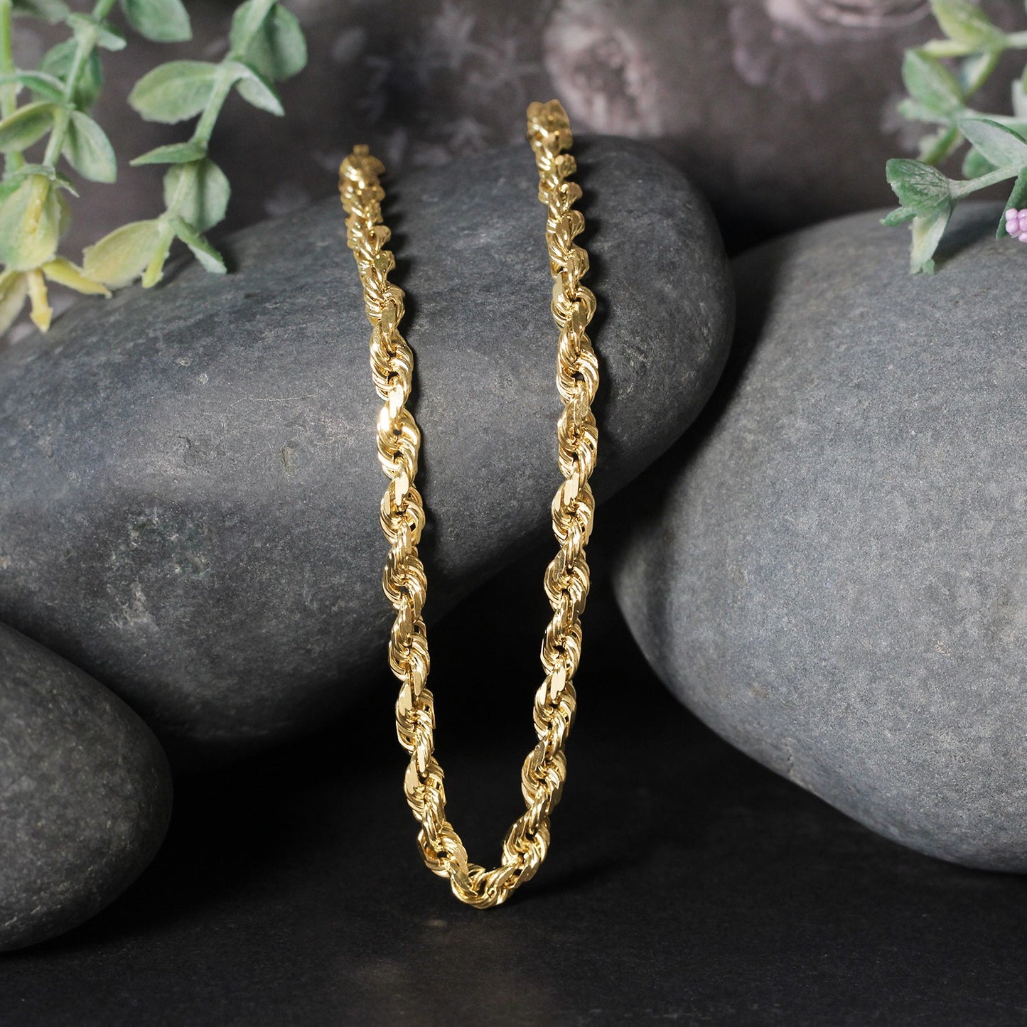 14K Yellow Gold Solid Diamond Cut Rope Chain Necklace (5.00 mm)
