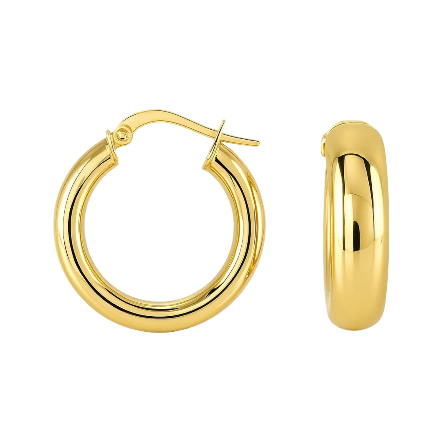 14K Yellow Gold Wide Medium Hoop Earrings | Snap Lock