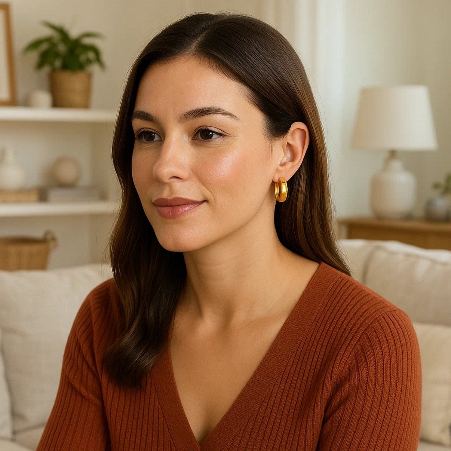 14K Yellow Gold Wide Medium Hoop Earrings | Snap Lock