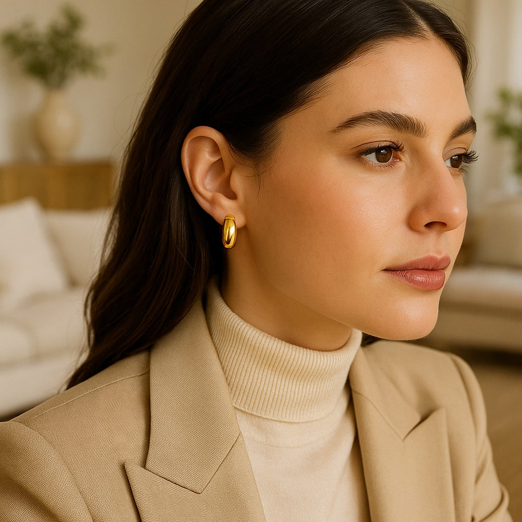 14K Yellow Gold Wide Medium Hoop Earrings | Snap Lock