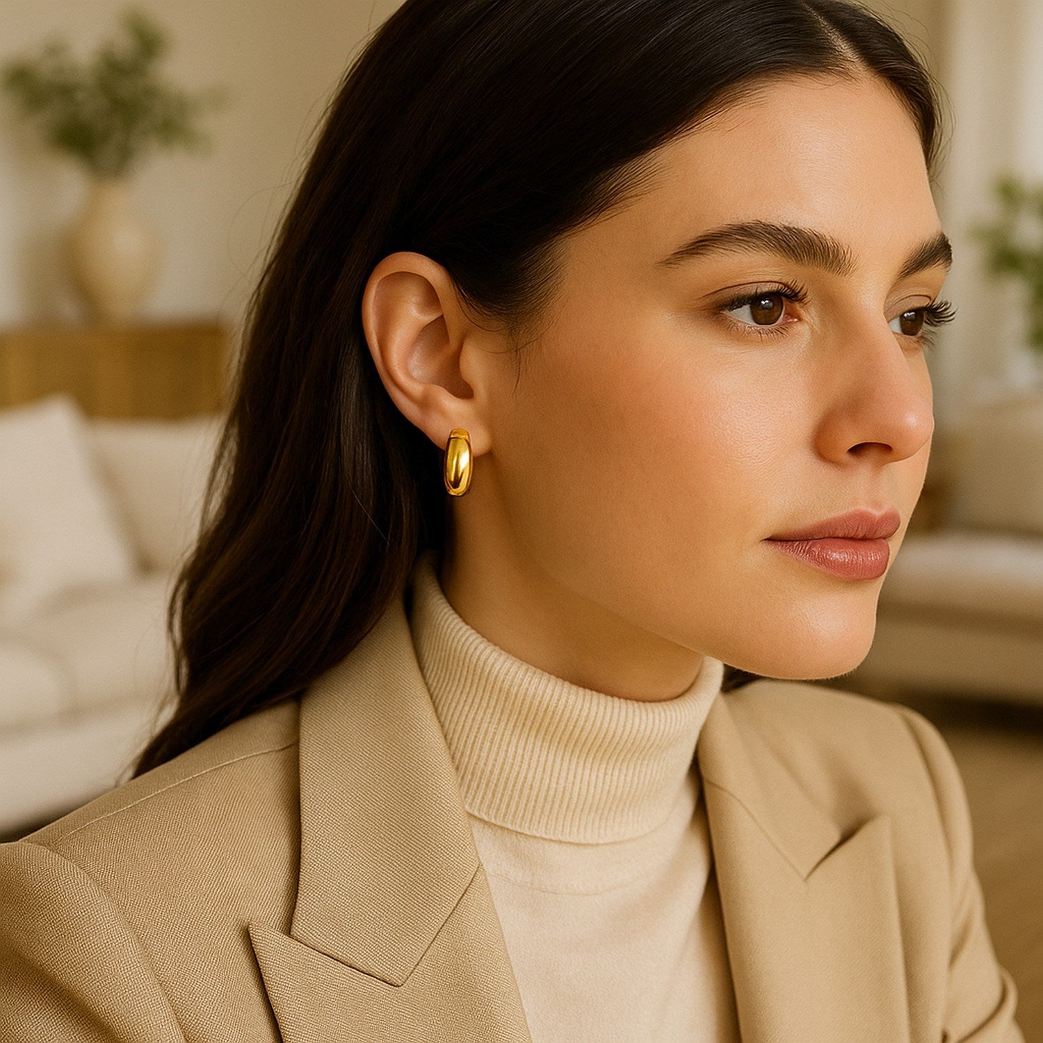 14K Yellow Gold Wide Medium Hoop Earrings | Snap Lock