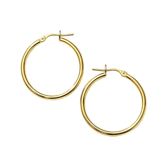 14k Yellow Gold Polished Hoop Earrings (2x25 mm)