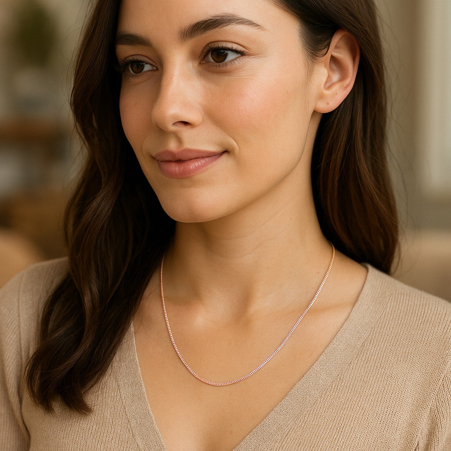 14K Rose Gold Classic Box Chain Necklace (0.45mm) – True Pure Gold