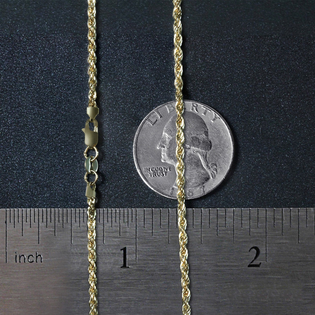 14K Yellow Gold Light Rope Chain Necklace (2.00mm)