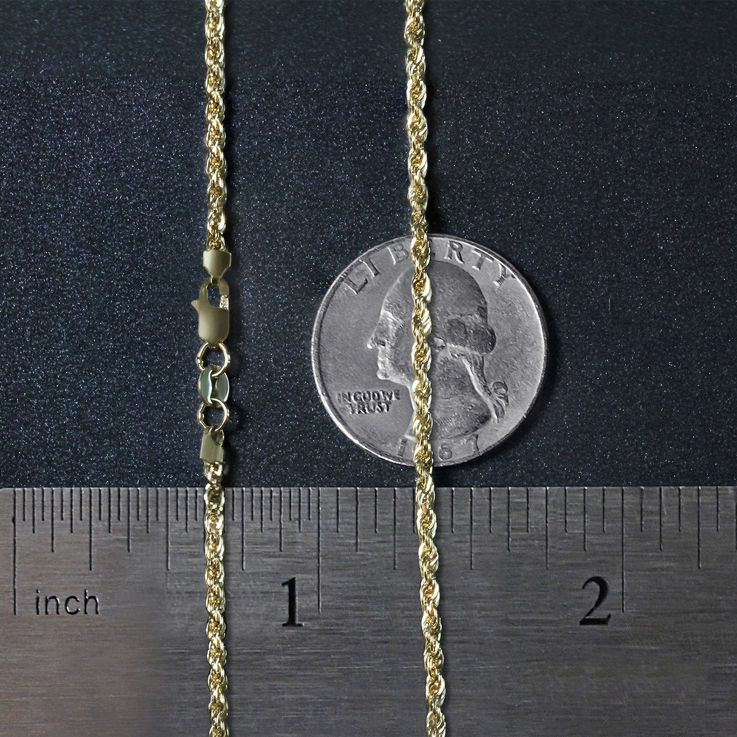 14K Yellow Gold Light Rope Chain Necklace (2.00 mm)