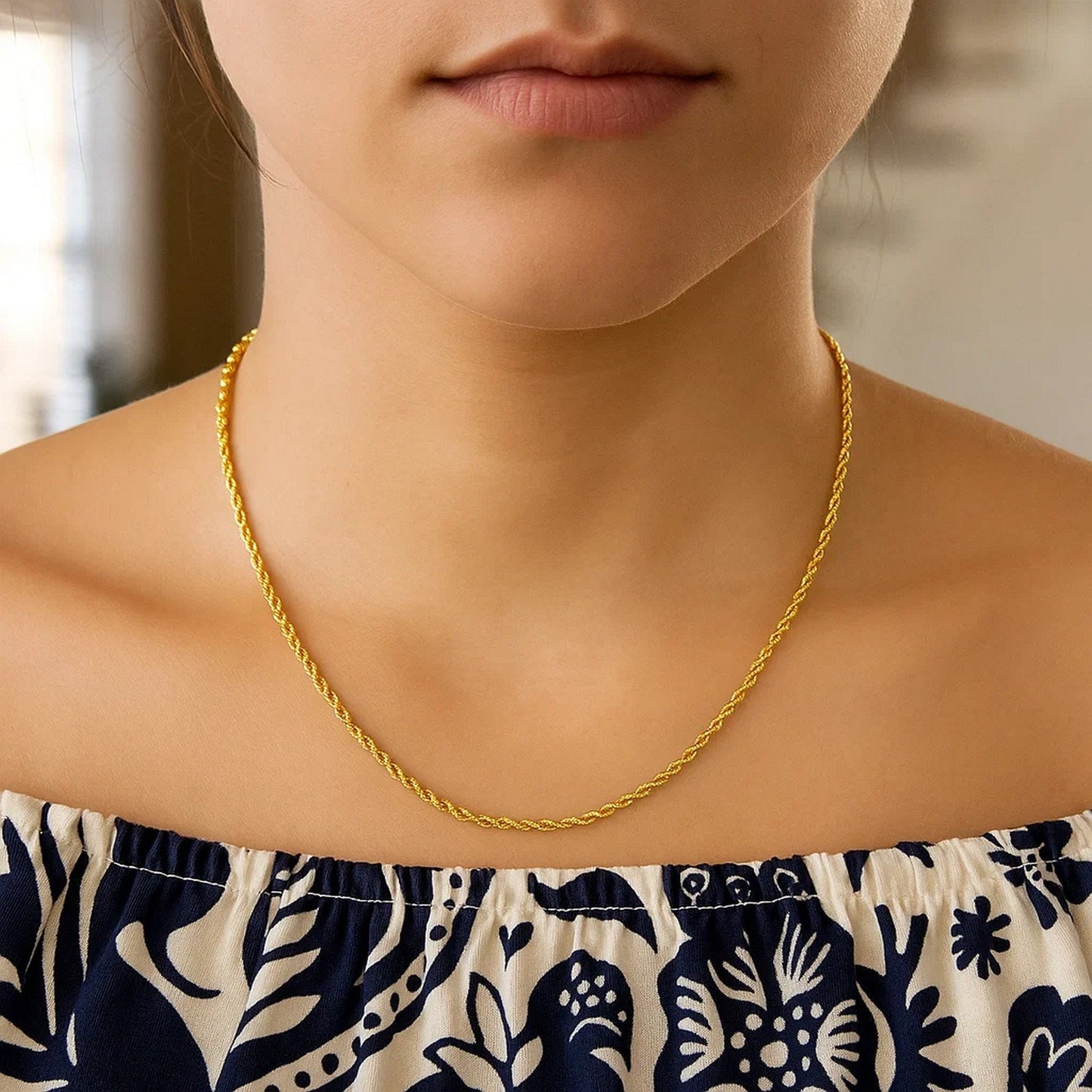 14K Yellow Gold Light Rope Chain Necklace (2.00 mm)