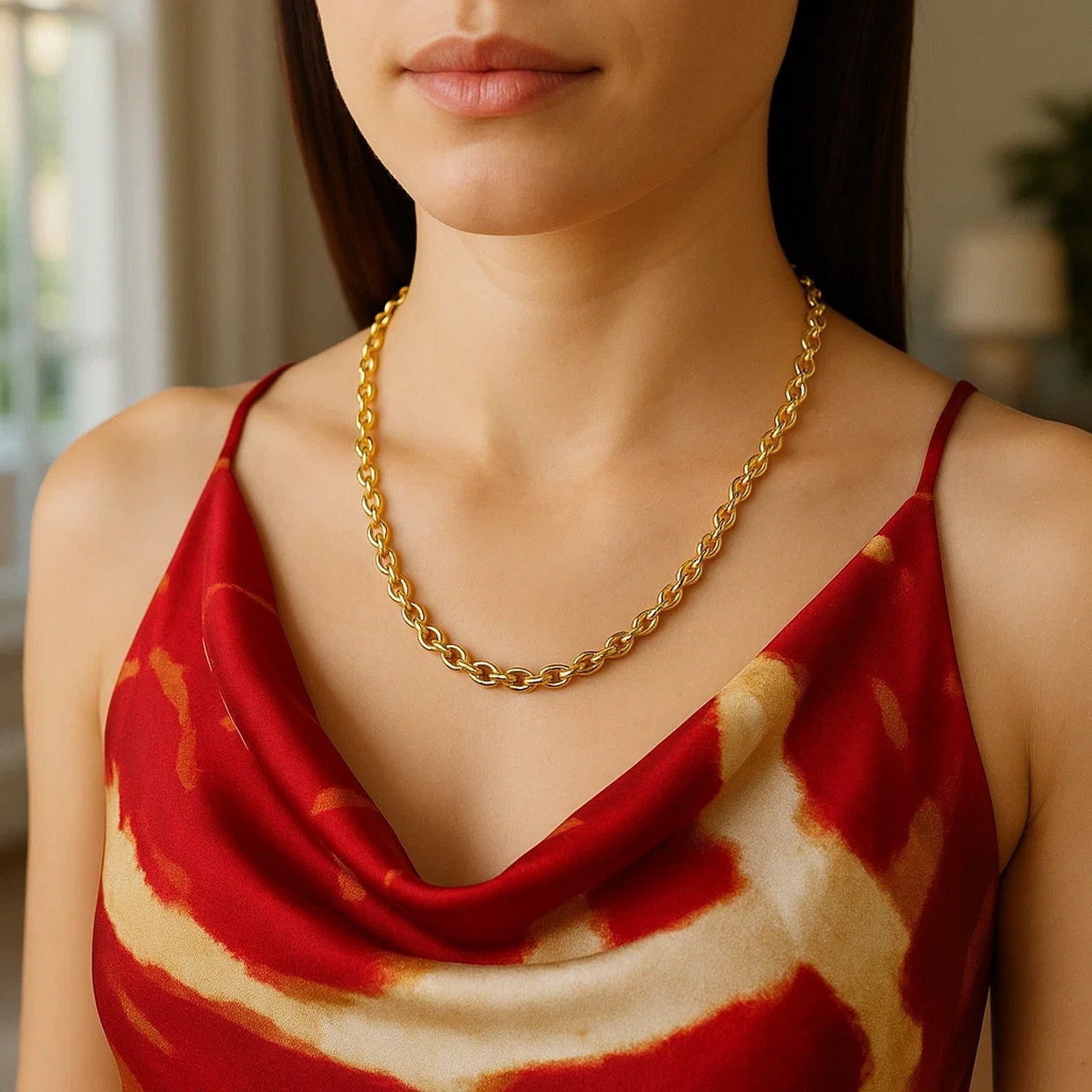 14K Yellow Gold Oval Rolo Chain – 4.60mm, Solid Gold