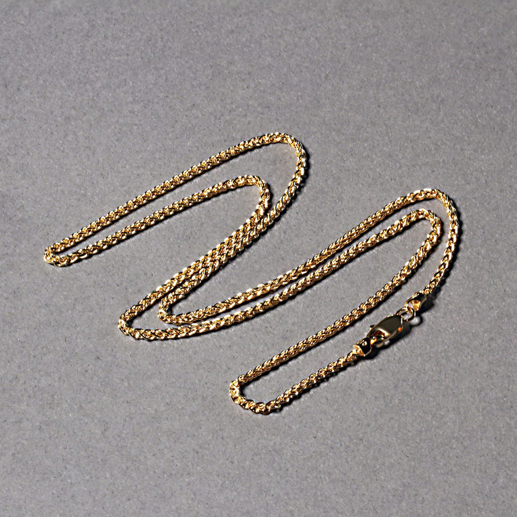 14K Yellow Gold Round Wheat Chain – 1.50mm, Solid Gold