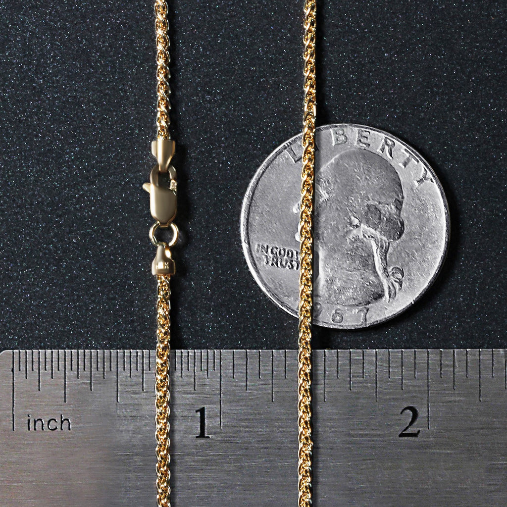 14K Yellow Gold Round Wheat Chain – 1.50mm, Solid Gold